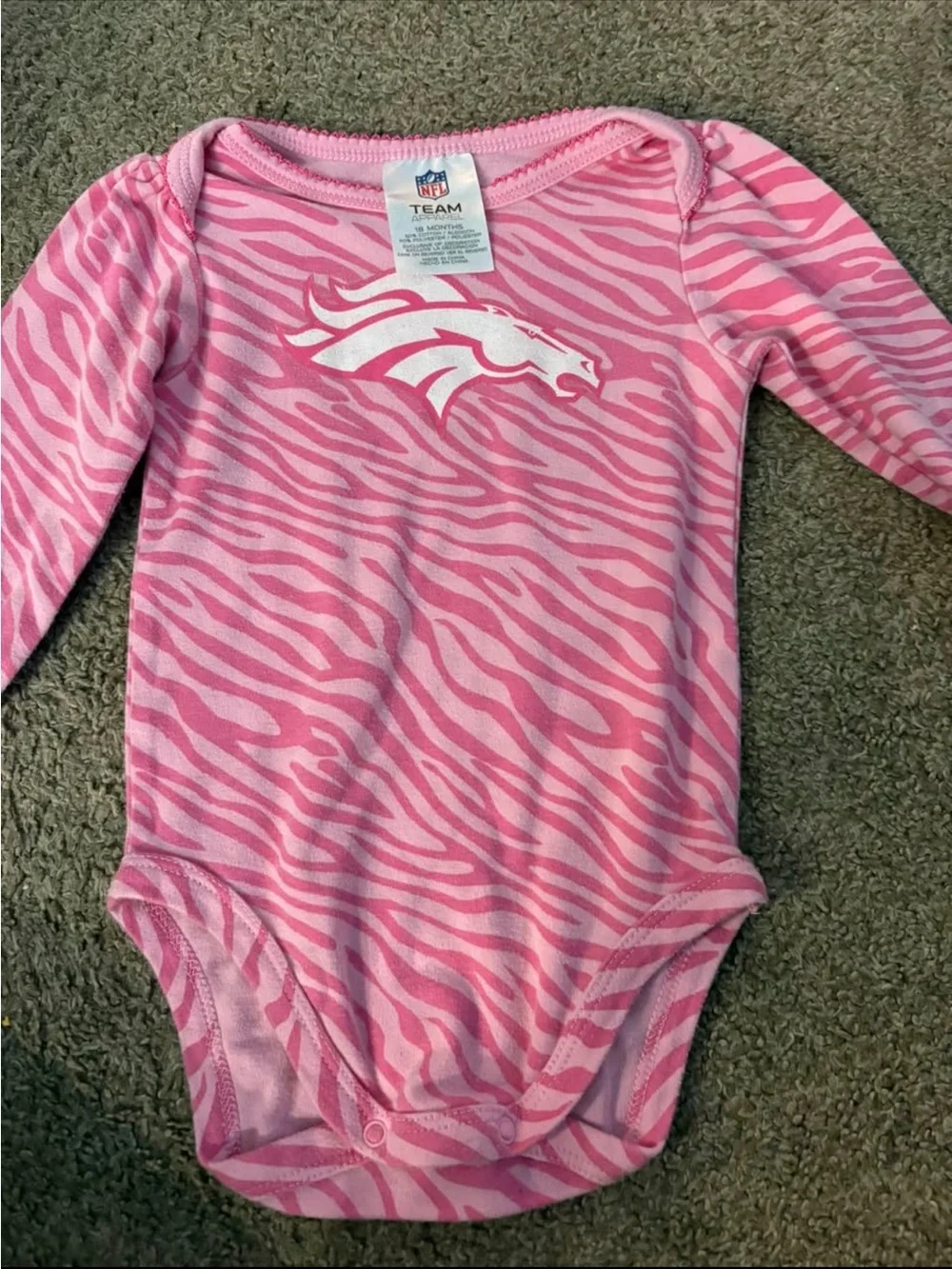 NFL Team Pink Zebra-Print Long-Sleeve Baby Bodysuit